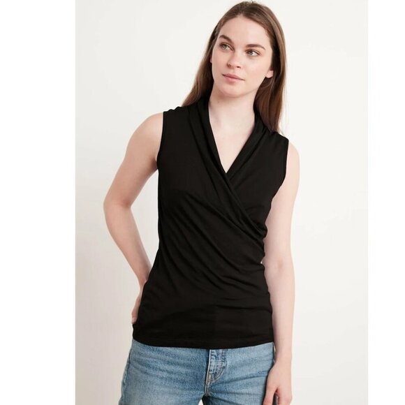 Velvet by Graham & Spencer Adelise Gauzy Whisper Fitted Wrap Tank Black - Picture 1 of 7